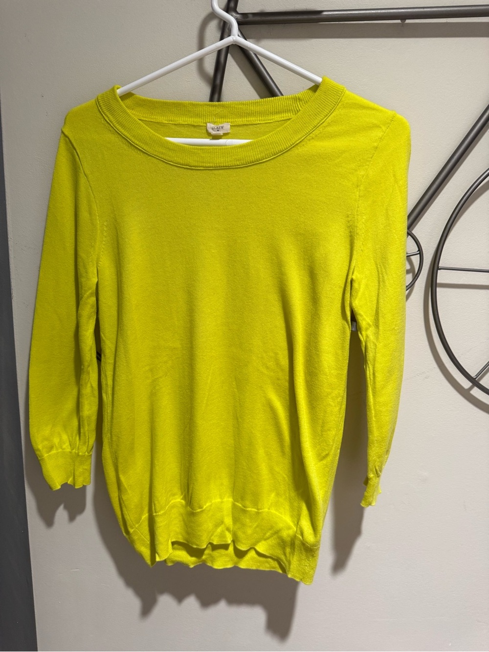 J.Crew Charley Sweater Women’s Small Yellow Chartreuse 3/4 Sleeve 100% Cotton